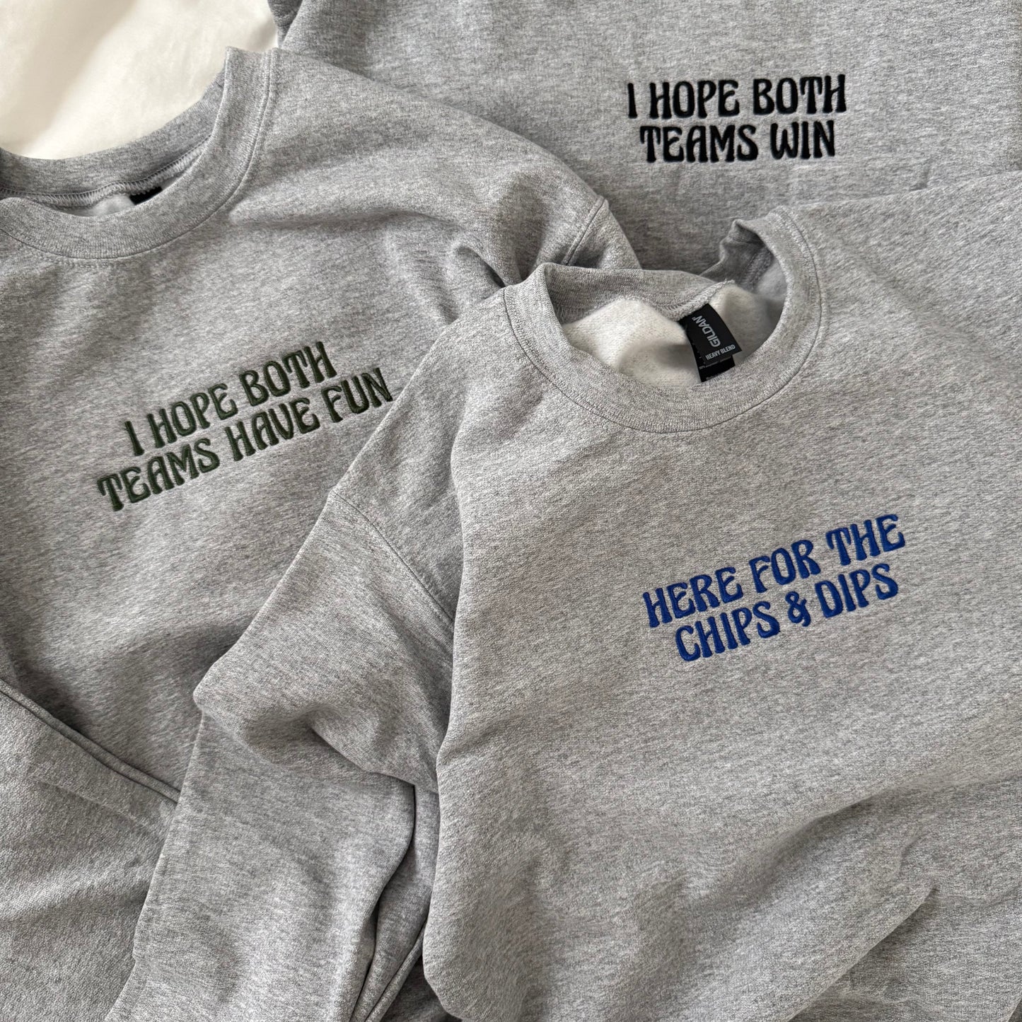 Football Season Grey Embroidered Fun Sweatshirt