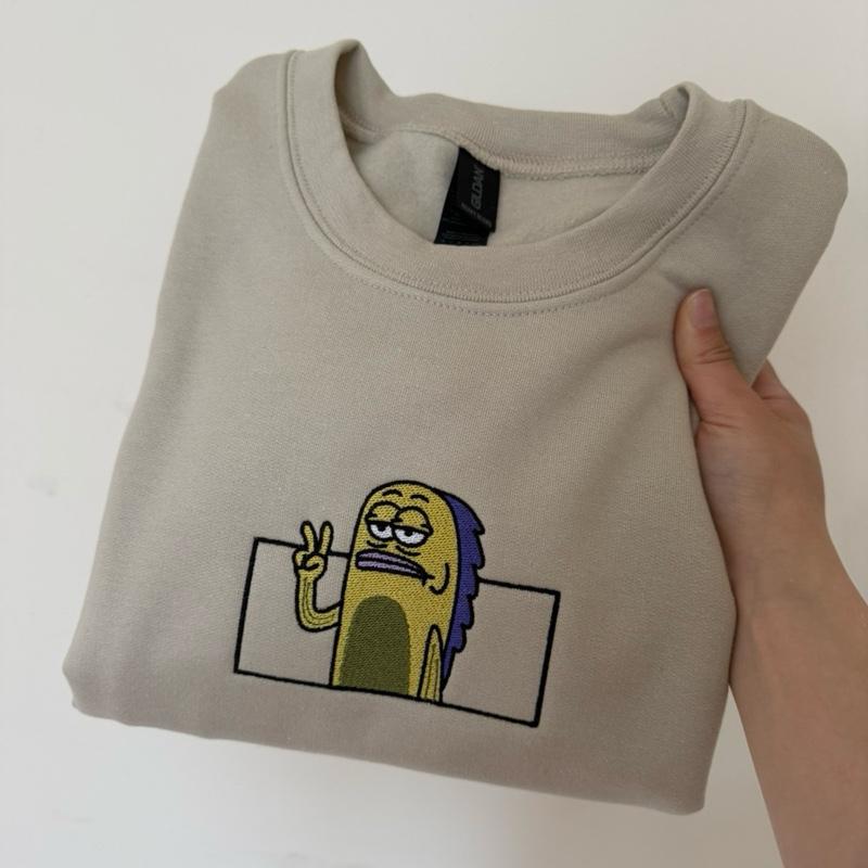 Fish Meme Peace Sign Embroidered Sweatshirt