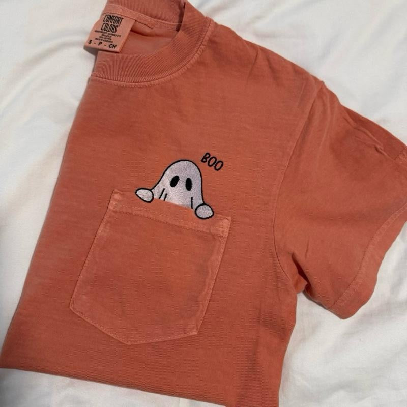 Ghost Boo Pocket Peaking Cotton T-shirt