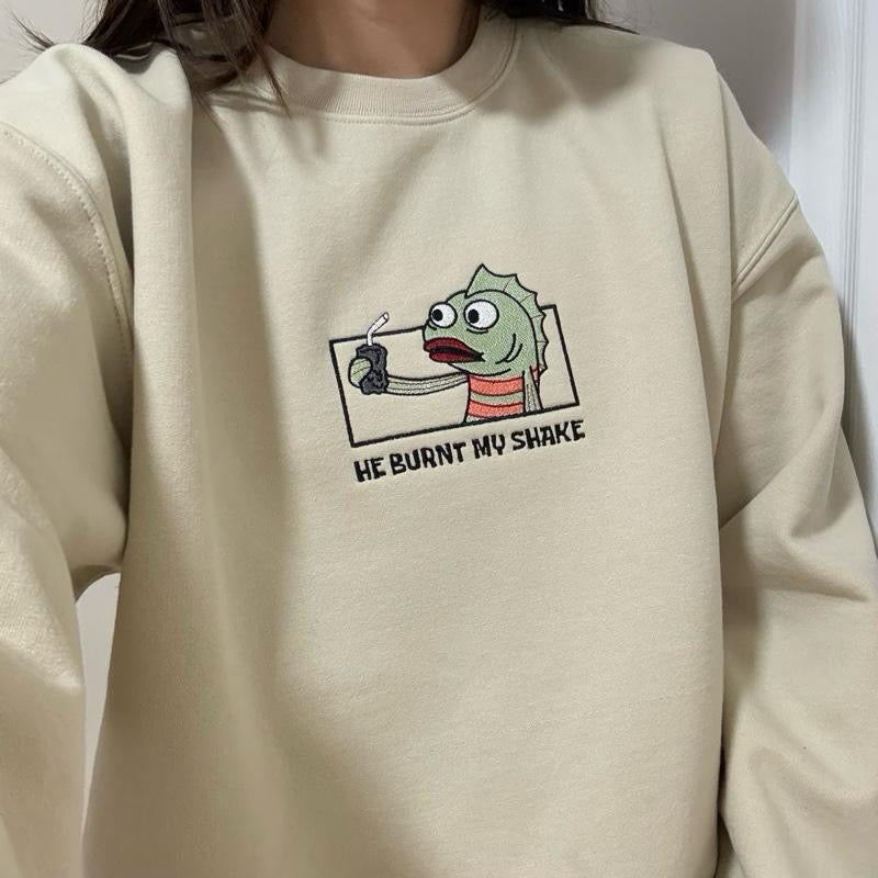 He Burnt My Shake Embroidered Sweatshirt