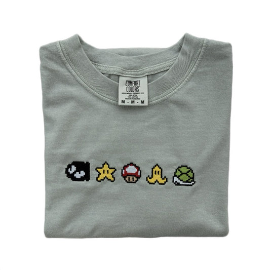 Pixelated Power Ups Embroidered T-shirt