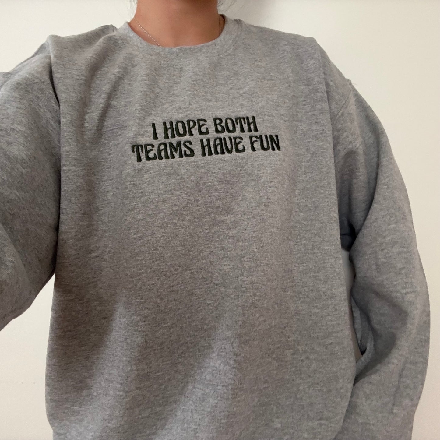 Football Season Grey Embroidered Fun Sweatshirt