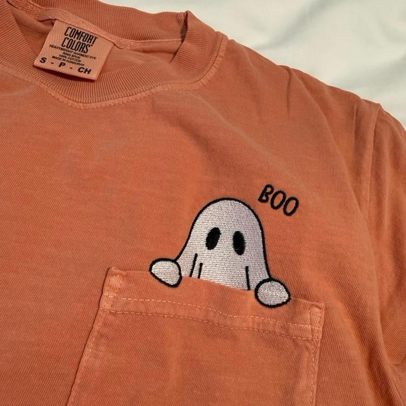 Ghost Boo Pocket Peaking Cotton T-shirt