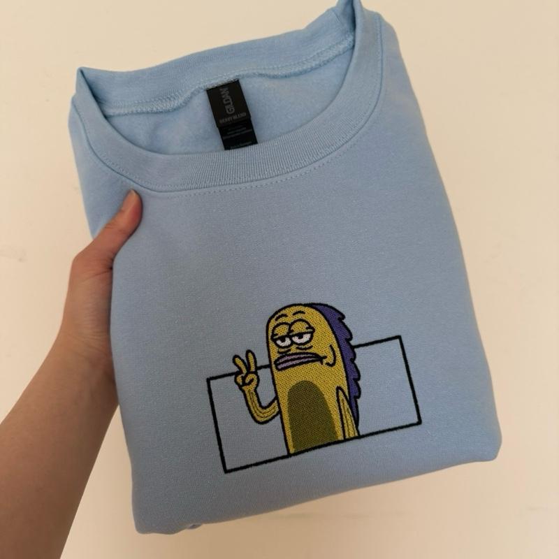 Fish Meme Peace Sign Embroidered Sweatshirt