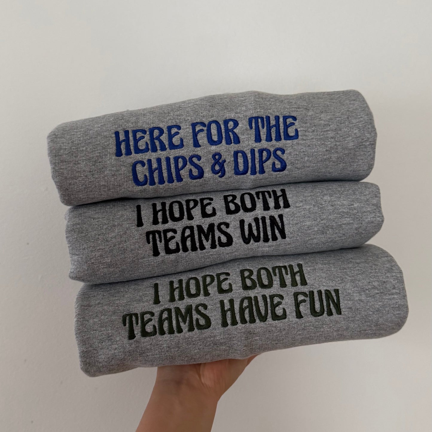 Football Season Grey Embroidered Fun Sweatshirt