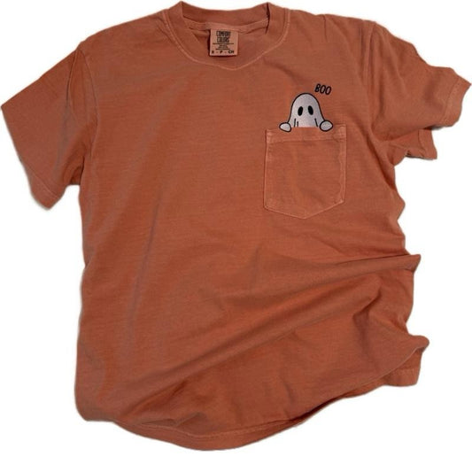 Ghost Boo Pocket Peaking Cotton T-shirt