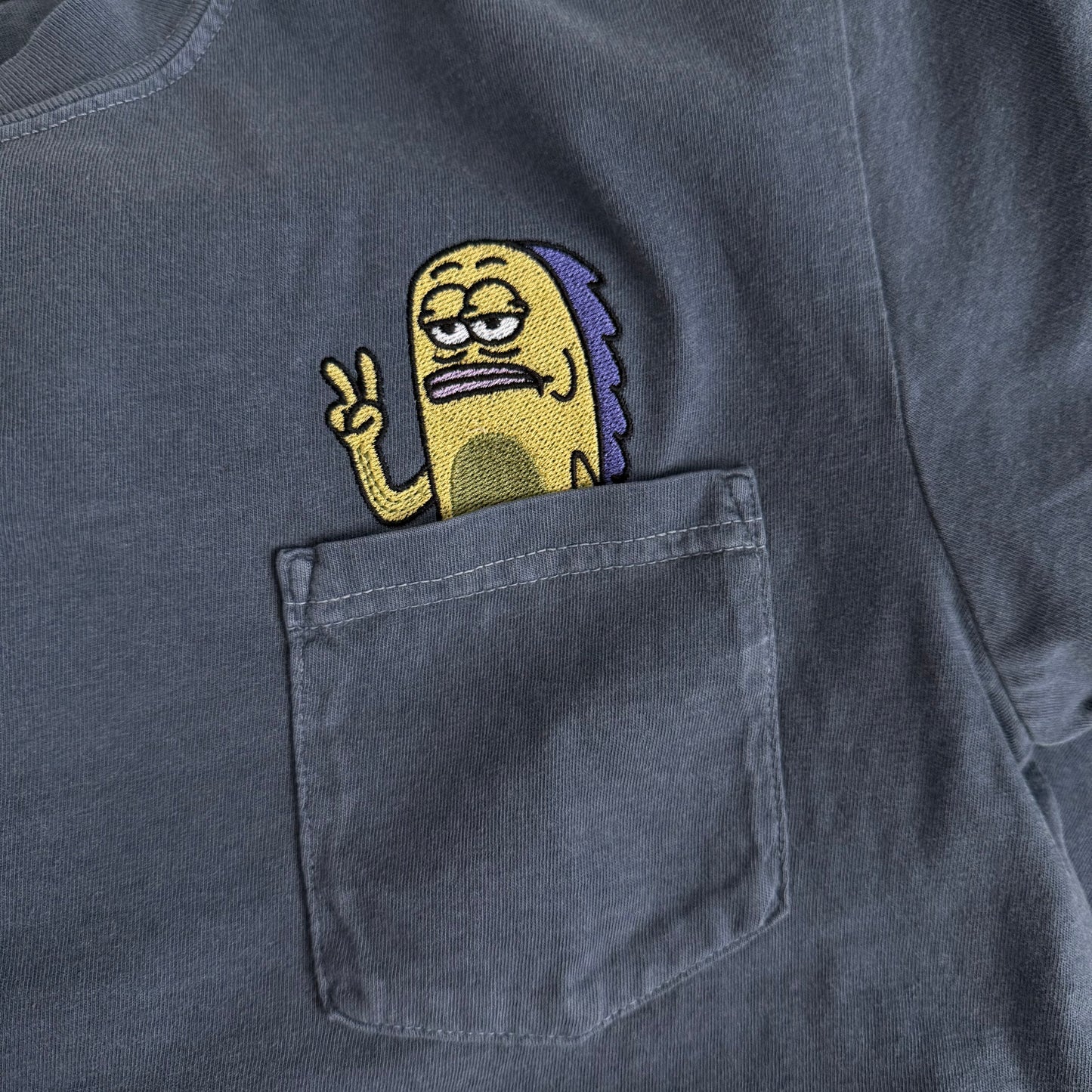 Peace Sign Fish Meme Embroidered Cotton Pocket T-shirt