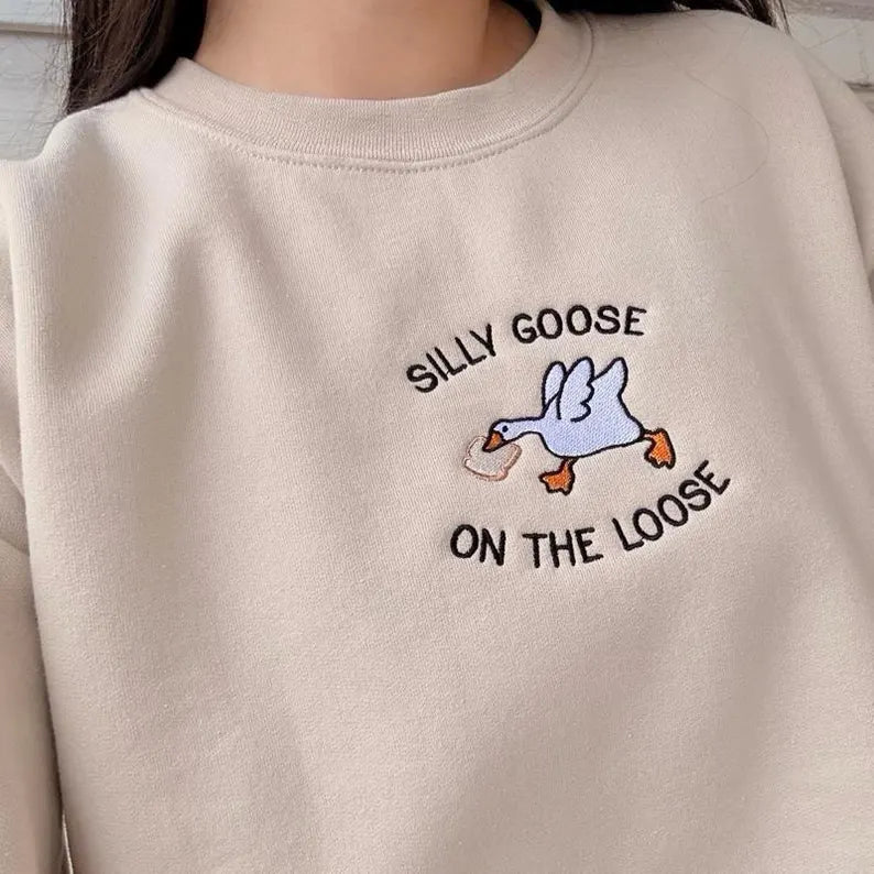 Silly Goose On The Loose Embroidered Sweatshirt