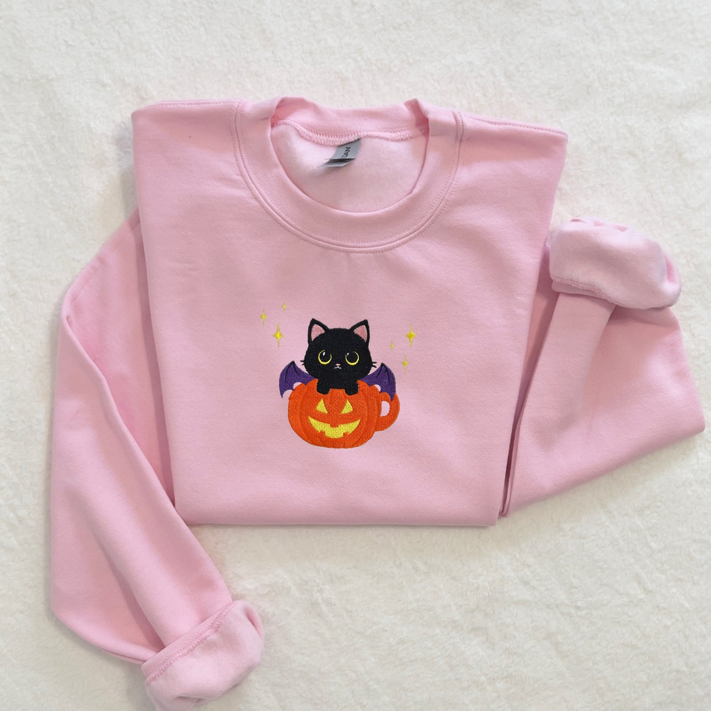 BatCat in a Pumpkin Teacup Embroidered Sweatshirt