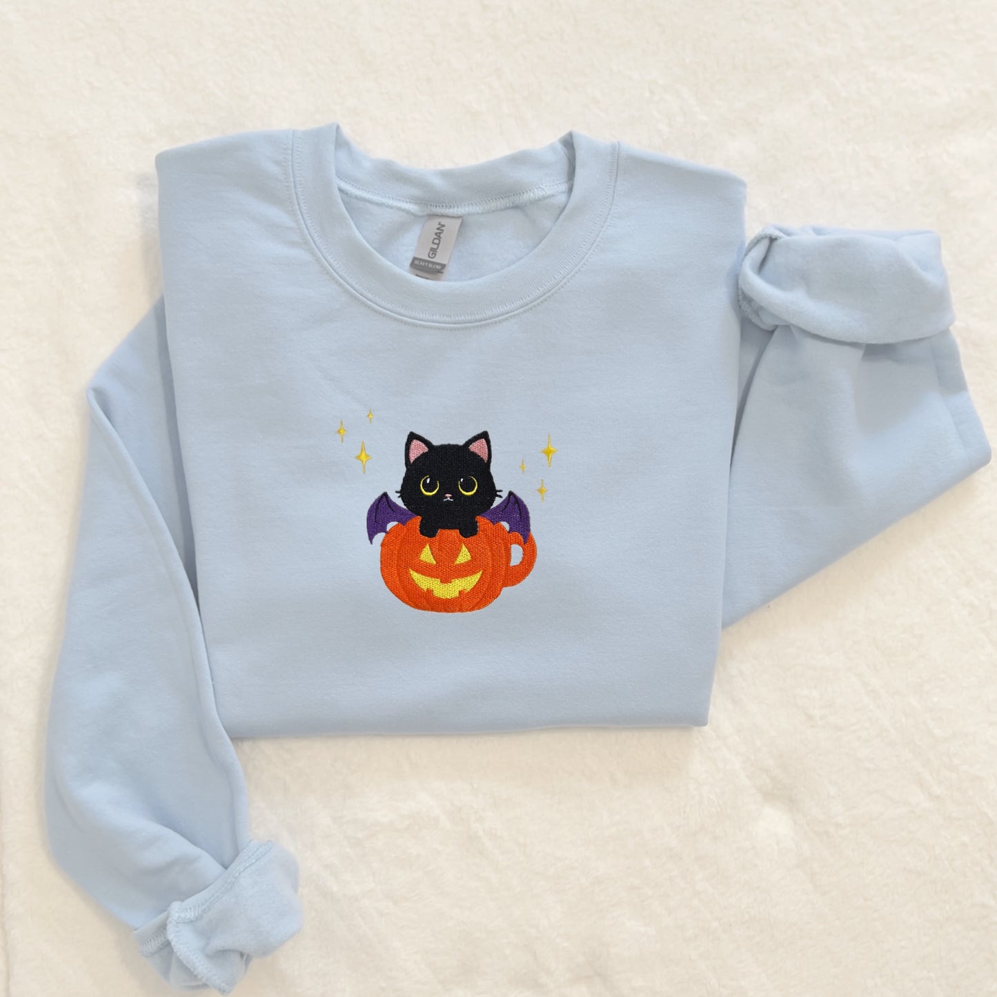 BatCat in a Pumpkin Teacup Embroidered Sweatshirt