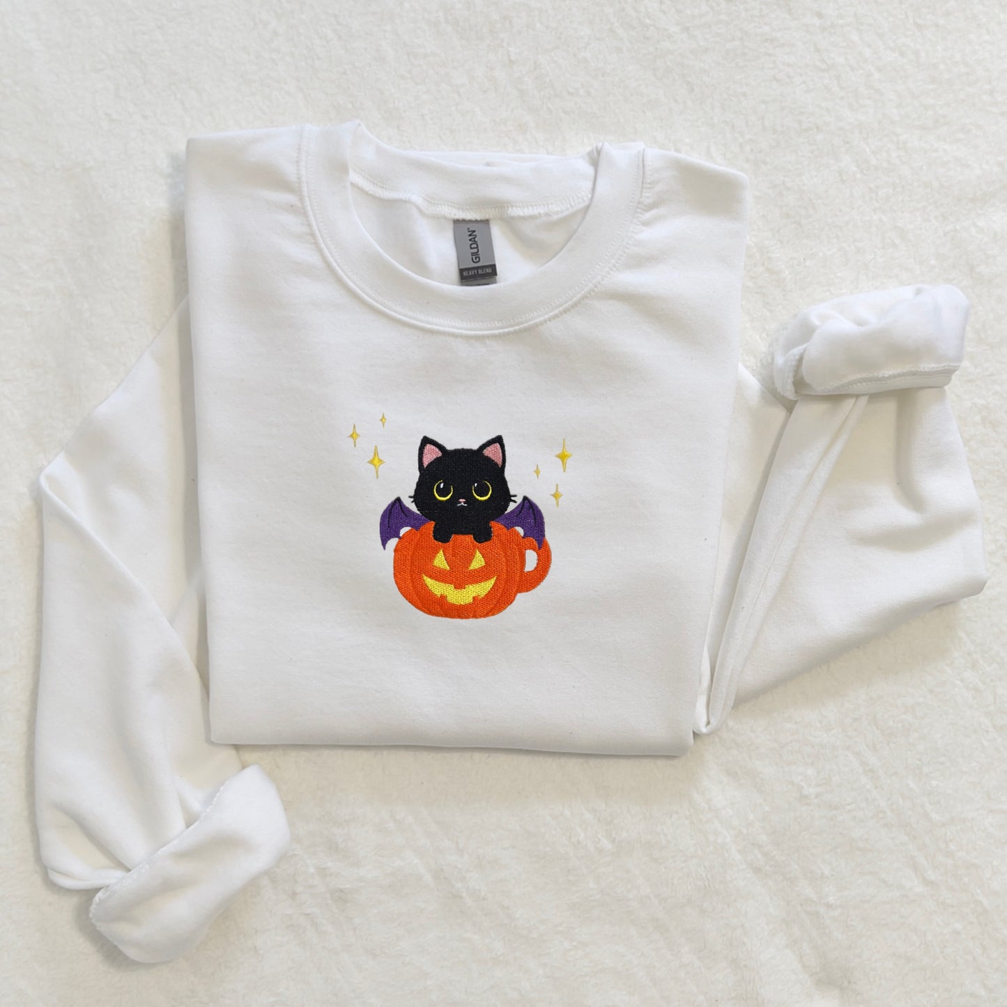 BatCat in a Pumpkin Teacup Embroidered Sweatshirt