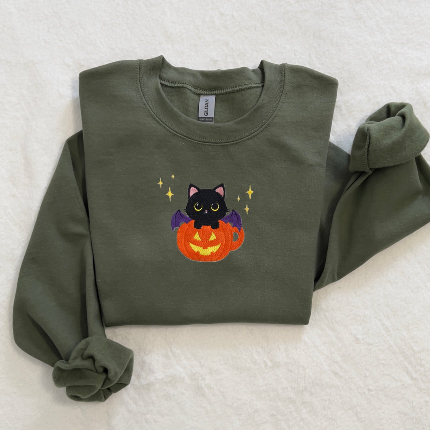 BatCat in a Pumpkin Teacup Embroidered Sweatshirt