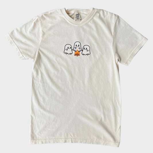 Spooky Ghosts Marshmallow Bonfire Embroidered T-shirt