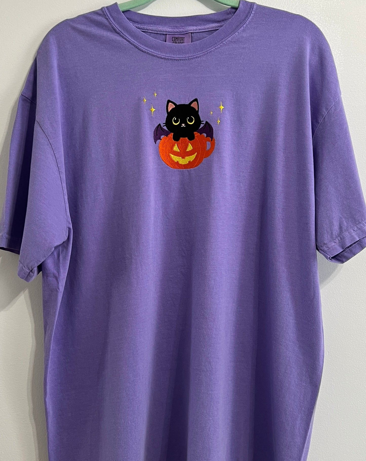 BatCat in a Pumpkin Teacup Embroidered T-shirt