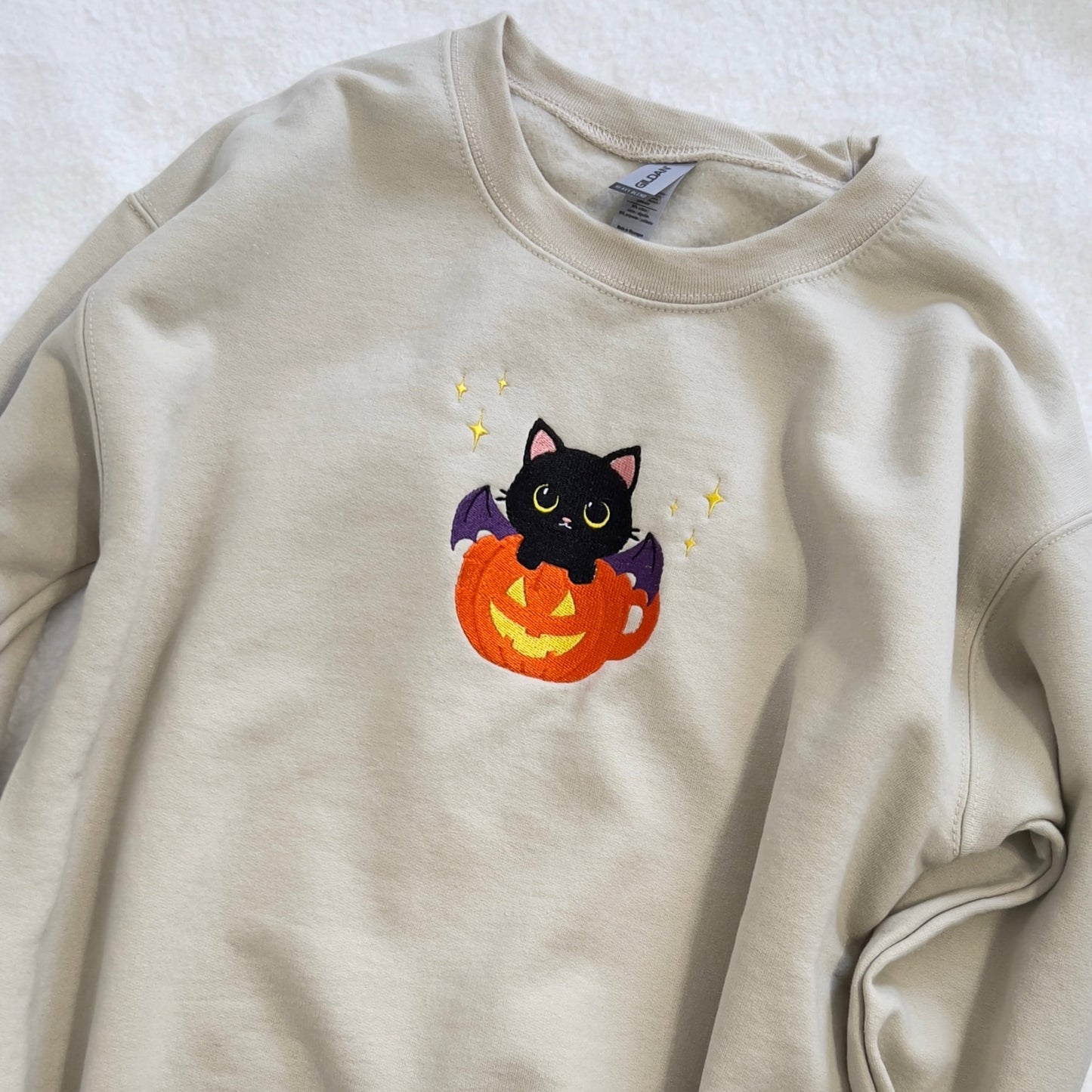 BatCat in a Pumpkin Teacup Embroidered Sweatshirt