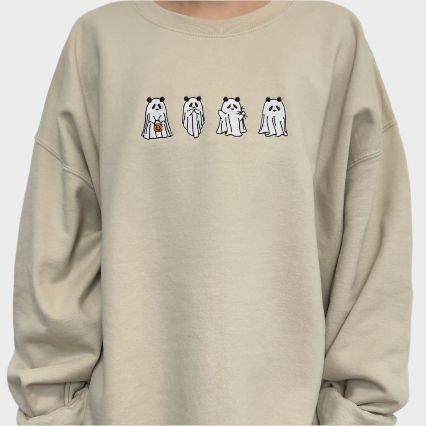 Spooky Panda Ghosts Embroidered Sweatshirt