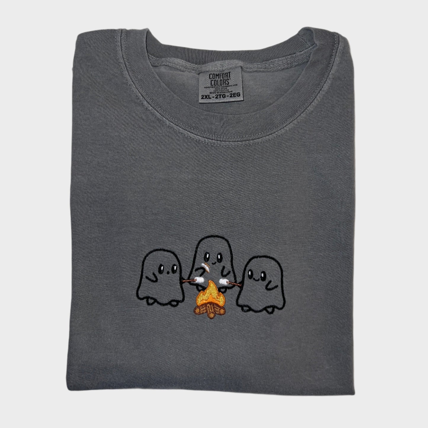 Spooky Ghosts Marshmallow Bonfire Embroidered T-shirt